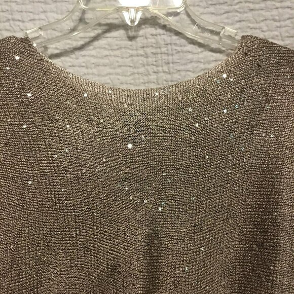 Alfani Petite Sequined Sweater Drop Shoulder Women's Size Medium Petite in Taupe - Picture 2 of 11